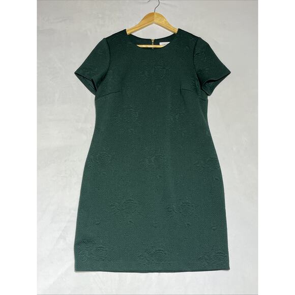 Calvin Klein Sheath Dress Size 10 Green Rose Print Textured Cap Sleeve Career - Picture 1 of 9